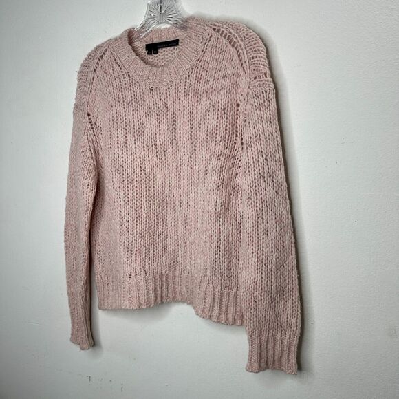 360 Cashmere Abbot Pale Rose Pink Loose Knit Crew Neck Band Cuff Neck Sweater S - Picture 5 of 11